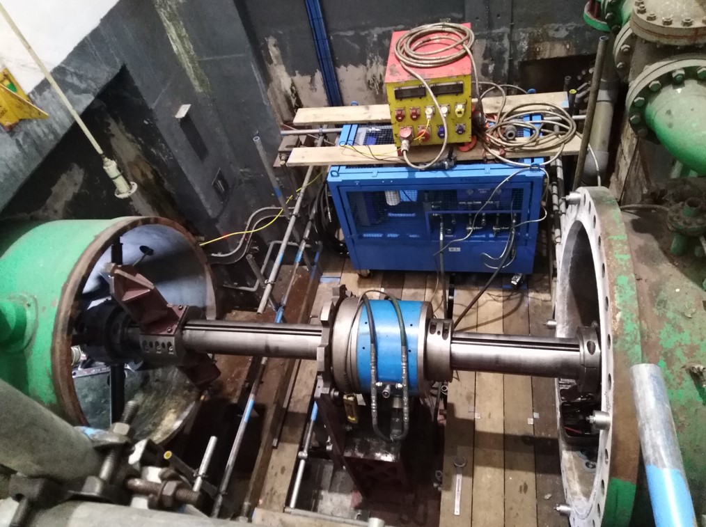 Flange faces being machined to accommodate a new Main Inlet Valve